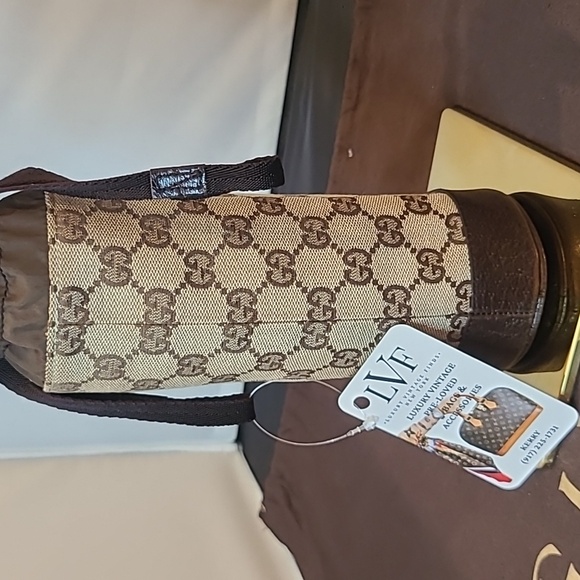 GUCCI VINTAGE 1990'S GG CANVAS/NYLON/LEATHER  DRAWSTRING BEVERAGE HOLDER - Picture 13 of 16